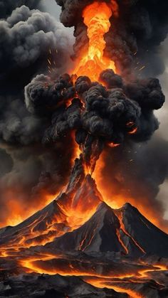 . #Nature #Volcano_Wallpaper #Volcano_Pictures #Element_Art Volcanic Eruption Drawing, Volcano Wallpaper, Fire Snake, Most Dangerous Animals, Erupting Volcano, Colour Tattoo, Trippy Visuals, Tree Stencil