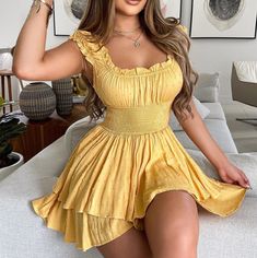 Material: Polyester  Gender: Women  Item Type: Dress  Color: Yellow  Size: S, M, L, XL Cheap Yellow Playwear Dress, Yellow Sundress, Dress Yellow, Fashion Inspiration Design, Yellow Fashion, Girly Fashion, Sun Dress, Women's Casual, Yellow Dress