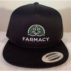 Authentic Yupoong Farmacy Embroidered Snapback Meshback Trucker Cap Hat, Black. This Hat Is Brand New Never Worn. You Will Receive The Exact Hat Pictured. If You Have Any Questions Please Feel Free To Email Me. Thank You. Black Dad Hat With Embroidered Logo Flat Bill, Black Dad Hat With Embroidered Logo, Embroidered Black Fitted Cap, Black Embroidered Fitted Cap, Black Embroidered Baseball Cap With Curved Brim, Black Snapback Hat With Custom Logo, Black Flat Brim Baseball Cap With Custom Logo, Black Embroidered Trucker Hat With Curved Brim, Black Embroidered Trucker Hat