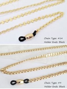 Classy chains for your glasses or sunglasses. Chic and practical accessory, it help you never worry about losing your glasses. Gold plated brass: available 13 chain types. On the 1st photo: chain type #10. Silver plated brass: one chain type. - choose the chain type in the 1st drop down menu - choose the color of the holder ends in the 2nd drop down menu - chain length 70cm (~28 inches). You can order your length - comes in a small beautiful packing CHAIN WITH TAG: . . . . . . . . . . . . . . . Glasses Hanger, Chain Types, Photo Chain, Boho Chic Accessories, Gold Eyeglasses, Sunglasses Necklace, Eyeglass Necklace, Chunky Gold Chain, Sunglasses Chain