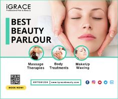 a flyer for a spa with images of the woman's face and hands on her head