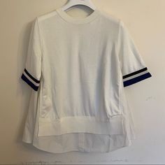 100% Authentic Moncler Top. New With Tags, Never Been Worn! Really Beautiful. Oversized Style. The Sleeves Have Really Beautiful Details With A Gathered Edge. One Of A Kind!! Msrp $500 Open To Offers Oversized White Fine Knit Tops, Oversized Fine Knit Work Tops, Oversized Fine Knit Tops For Work, Stripe Shirts, Mesh Turtleneck, Pleated Sleeves, Trendy Fashion Tops, Oversize Knit, Oversized Style