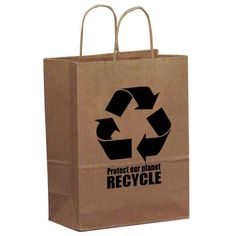 a brown paper bag with a recycle logo on the front and bottom side