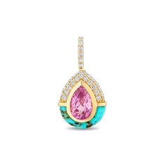 Just when you thought a droplet couldn't get any cuter! Add a splash of style to any jewel stack with this droplet pendant. It's an ideal for any lovers of color combos and fun gemstones! 14k yellow gold Available in aqua topaz & black onyx with diamonds, or prasiolite & mint opal with diamonds, or pink topaz & turquoise with diamonds, or citrine & pink opal with diamonds .50ctw diamonds Hinged enhancer clasp By Mason and Books Luxury Multicolor Oval Pendant Jewelry, Pink Topaz, Pink Opal, Jewelry Creation, Black Onyx, Color Combos, Book Design, Citrine, Topaz