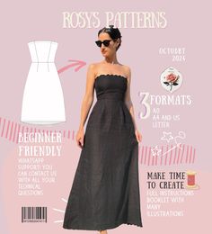 a woman in a dress and sunglasses on the cover of sewing patterns for women's dresses