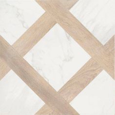 white marble and wood flooring with diagonal lines in the center, as well as an abstract design