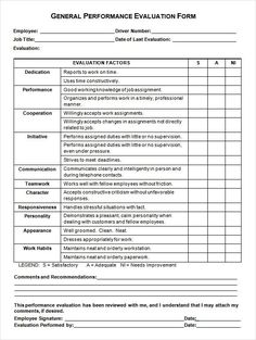 the general performance evaluation form is shown in this file, it shows that there are many important