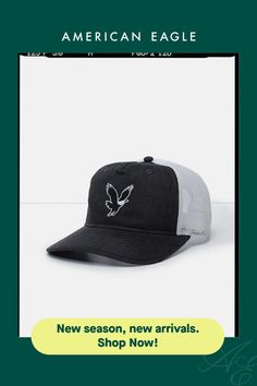 Soft hat with trucker silhouette/Adjustable snapback/Breathable mesh back panel/Printed graphic Casual Mesh Trucker Hat For Baseball, Casual Mesh Baseball Cap With Flat Brim, Baseball Season Trucker Hat With Visor, Casual Mesh Snapback Hat For Baseball Season, Spring Black Trucker Hat With Curved Bill, Black Trucker Hat With Curved Bill For Spring, Black Curved Bill Trucker Hat For Spring, Spring Trucker Hat With Flat Brim, Casual Mesh Trucker Hat With Flat Bill