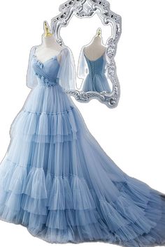 Long Princess Dresses, Prom Dress Blue, Blue Evening Dress, A Line Evening Dress, Blue Evening Dresses, Blue Tulle, Princess Dresses, Long Prom Dresses, Evening Dress Fashion