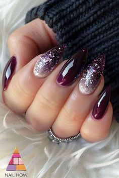 Glitter and glam come together in these stunning burgundy to glitter ombre nails. Perfect for a festive October nails look. Discover more dazzling designs at nailhow.com. Make sure to save this pin! Blue Foil Nails, October Nail Designs, Glitter Ombre Nails, Silk Wrap Nails, Nail Prices, Gold Glitter Nails, October Nails, Spring Nail Designs, Christmas Gel Nails