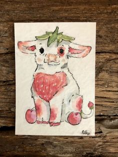 a drawing of a sheep with a heart on it's chest and an apple in its mouth