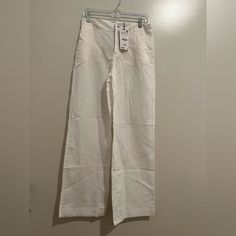 Zara White Linen Pants, Size Medium, Brand New With Tag Chic Wide Leg Cotton Capris, Zara Cotton Trousers, Wide Leg Cotton Pants For Day Out, White Non-stretch Wide Leg Pants, White Non-stretch Wide-leg Pants, White Straight-leg Bottoms For Spring, Casual White Wide-leg Capris, Zara Cotton Straight Leg Bottoms, Zara Cotton Long Pants