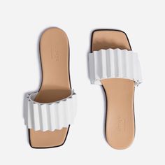 Louise Slide Sandal - White – Mlouye New Launch, Wide Bands, Leather Wraps, Slide Sandals, Slip On Sandal, Open Toe, Sense, In Italy, Italy