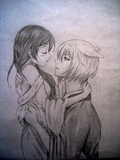 a drawing of two people kissing each other