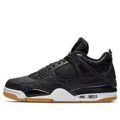 The Air Jordan 4 Retro SE 'Laser' is set to release in January 2019. This special edition of the Air Jordan 4 celebrates the 30th anniversary of the iconic silhouette with laser-etched designs on a black leather upper. White Jumpman logos on the heel and tongue tag add contrast, while a gum rubber outsole provides grippy traction. Jordan 20, Jordan 4 Black, Jordan Model, Jordan 4 Retro, Black Gums, Air Jordan 4, Air Jordan 4 Retro, University Blue, 30th Anniversary