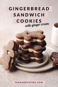 gingerbread sandwich cookies with ginger cream on a plate