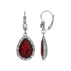 Add a romantic pop of color to your jewelry collection with these red crystal-embellished silver tone drop earrings from 1928. Add a romantic pop of color to your jewelry collection with these red crystal-embellished silver tone drop earrings from 1928. FEATURES Length: 47 mm Backings: leverback Metal: alloy Plating: silver tone Finish: polished Material: crystal, glass Not appropriate for children 14 years old and younger. Size: One Size. Gender: female. Age Group: adult. Red Teardrop Drop Earrings, Red Nickel-free Teardrop Earrings, Red Garnet Teardrop Earrings, Red Elegant Nickel-free Teardrop Earrings, Red Nickel-free Drop Crystal Earrings, 1928 Jewelry, Prom Jewelry, Vintage Inspired Jewelry, Jewelry Crystal