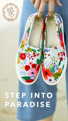 Keds teamed up with Anna Bond, co-founder and creative director of Rifle Paper Co., to create a whimsical collection just right for sunny season. Inspired by Anna’s trips to the Caribbean with its lush landscapes and playful folk art, the collaboration features bold colors, floral embroidery, and sunshiny prints that make every step feel like a tropical vacation. Painted Shoes Diy, Anna Bond, Painted Canvas Shoes, Tenis Vans, Sunny Season, Chic Shoes, Shoe Art, Tropical Vacation, Diy Shoes