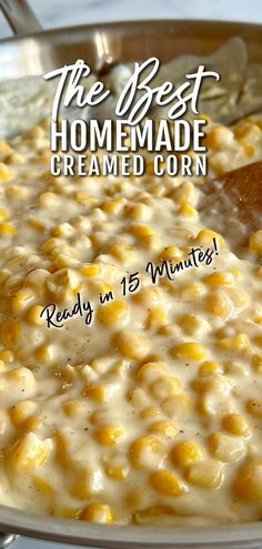 BEST HOMEMADE CREAMED CORN (Quick & Easy Recipe) Skip the canned cream style corn and make this! A quick and easy side dish made in 15 minutes with just a few simple ingredients in a skillet on the stove top. Perfect for holiday tables and compliments so many meals. Creamed Corn Recipe With Cream Cheese, Corn Side, Corn Side Dish