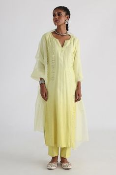 Shop for Smriti by Anju Agarwal Yellow Zarina Mirror Embroidered Kurta Set for Women Online at Aza Fashions Embroidery Mirror Work, Silk Kurta Set, Embroidery Mirror, Yellow Kurta, Yellow Embroidery, Salwar Kameez Online, Silk Kurta, Mirror Work, Kurta Set