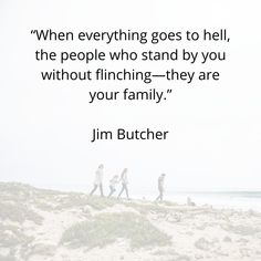 three people walking on the beach with a quote from john butcher