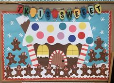 Preschool Christmas Wall Display, December Boards For Preschool, Christmas Birthday Board Classroom, Bulletin Board Gingerbread House, Christmas Bulletin Board Gingerbread, Gingerbread House Bulletin Board Preschool, Gingerbread Theme Bulletin Board, Christmas Bulletin Board For Toddlers, Fireplace Bulletin Boards For School