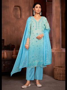 Blue Organza Pant Suit with Digital Printed,Embroidery,Hand Work Processing Time : 7 Business Days Work : Digital Printed,Embroidery,Hand Work Fabric:Top : Organza Bottom : Muslin Dupatta : Organza Color:Top : Blue Bottom : Blue Dupatta : Blue Salwar Kameez Mens, Patiyala Dress, Sequin Saree, Blue Organza, Lehenga Suit, Indian Wedding Outfit, Embroidered Pants, Designer Kurti, Smart Dress