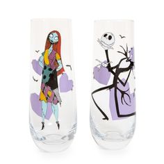 two glasses with cartoon characters painted on them