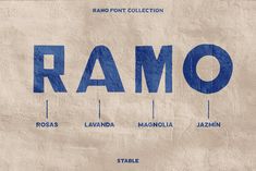 an old paper with the words ramon written in blue on it, and some type of font