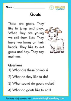 an animal worksheet with the words goats