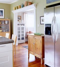 the kitchen is clean and ready to be used as a dining room or family room