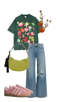 Casual Dopamine Dressing, Casual Maximalist Outfits, Colorful Mom Outfits, Colorful Clothing Aesthetic, Colorful Jeans Outfit, Bloomcore Outfits, Pink And Green Aesthetic Outfits, At Patrick’s Day Outfits, Fun Colorful Outfits