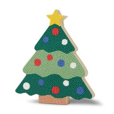 a christmas tree made out of plastic beads