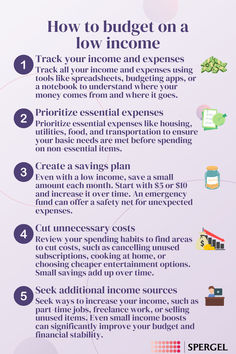 an info sheet with the words how to budget on a low home