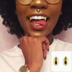 [2X Single Tooth] Gold Vampire Fang Grillz – Rhino Grillz Nose Piercings, African American, Piercings, Ring, Gold