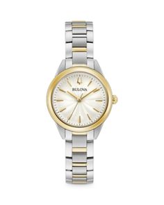 Bulova Classic Watch, 28mm Round Watch Accessories With Polished Finish, Silver Chronograph Jewelry And Watches, Stainless Bracelet, Bulova Watches, Color Quartz, Crystal Champagne, Classic Watches, Classic Collection, Minerals Crystals