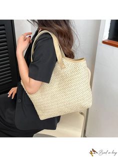 BirdinBag - Womens Bohemian Straw Beach Handbag: Stylish Woven Shoulder Bag for Travel and Shopping Cream Shoulder Bag With Large Capacity For Beach Season, Cream Shoulder Bag For Daily Beach Use, Casual Square Hobo Bag For Summer, Casual Summer Square Hobo Bag, Elegant Beach Season Tote Bags, Cream Shoulder Bag For Beach Season, Beach Square Shoulder Bag, Bohemian Bags For Everyday Spring, Casual Cream Square Hobo Bag