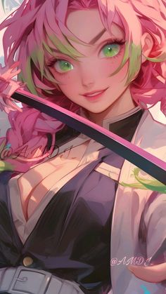 Mitsuri Kanroji Wallpaper, The Love Pillar Icons, Mitsuri Kanroji IA, HD Love Hashira, Green eyes, pink hair Love Hashira Demon Slayer, Full Hd