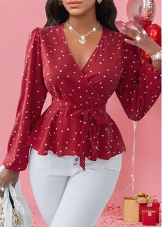 Color:Red;Size:S;Size:M;Size:L;Size:XL;Size:XXL;Package Contents:1 X Blouse;Occasion:Other;Style:Casual; Flair Tops Blouses, Lady Blouse Style, Top Blouse Designs For Women, Chiffon Fashion Tops, Blouse Styles Fashion, Woman Blouse Design, Elegant Blouses For Women Classy, Chiffon Blouse Designs, Chiffon Tops Blouses Classy