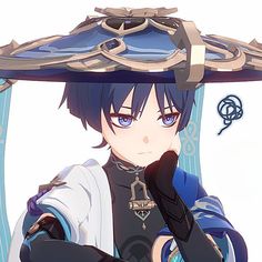 an anime character with blue eyes and black hair