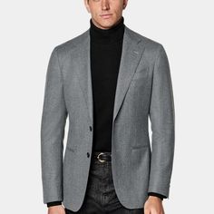 This mid grey blazer is cut to a tailored fit, offering a slim chest and waist for a fitted silhouette with natural shoulders. It features a wide notch lapel, jetted pockets, and a half-canvas construction. Gray Notch Lapel Sport Coat For Formal Occasions, Gray Formal Suit For Fall, Gray Semi-formal Suits With Lapel Collar, Gray Professional Blazer For Business Casual, Professional Gray Blazer For Business Casual, Fitted Gray Tweed Jacket For Business Casual, Gray Semi-formal Suit For Fall, Semi-formal Gray Suit For Fall, Formal Gray Notch Lapel Outerwear