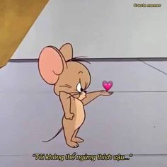 a cartoon mouse with a heart in its hand