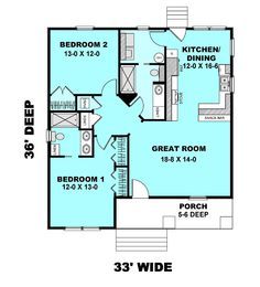 the floor plan for a 3 bedroom, 2 bath house