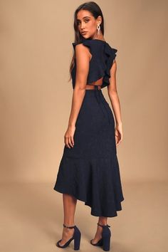 Dresses for Women | Best Women's Dresses Online Formal Blue Dress, Blue Dress Midi, Cocktail Dress Wedding, Rounded Neckline, Dress Midi, Lulu Dresses, Dresses For Teens, Womens Midi Dresses, Embroidered Dress