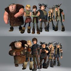 the animated characters are posed in different poses for this photo, and they appear to be posing