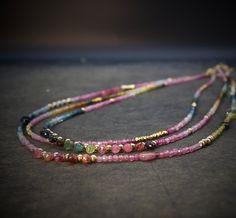 14K Solid Gold: Watermelon Tourmaline Ombre Beaded Necklace, Pink Blue Green, Shaded Tourmaline, Layered Necklace, Multi Color Gemstone - Etsy Multicolor Tourmaline Beaded Necklace With Faceted Beads, Multicolor Tourmaline Beaded Jewelry, Multicolor Tourmaline Faceted Beads Necklace, Multicolor Tourmaline Round Beads Jewelry, Handmade Pink Tourmaline Necklaces, Beady Eye, Tourmaline Stone, Tourmaline Necklace, Watermelon Tourmaline