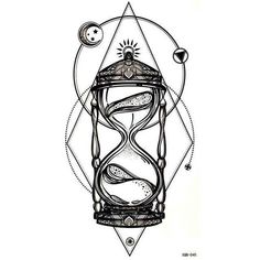 a drawing of an hourglass with the sun and moon in it's center