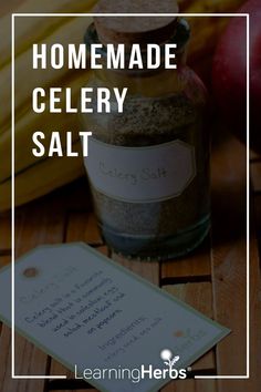 homemade celery salt in a glass jar next to bananas