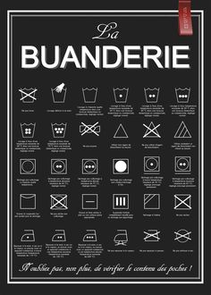 a black and white poster with instructions on how to use the laundry symbols in french