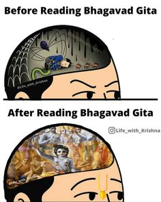 two faces with the words before reading bhagava gita and after reading bha